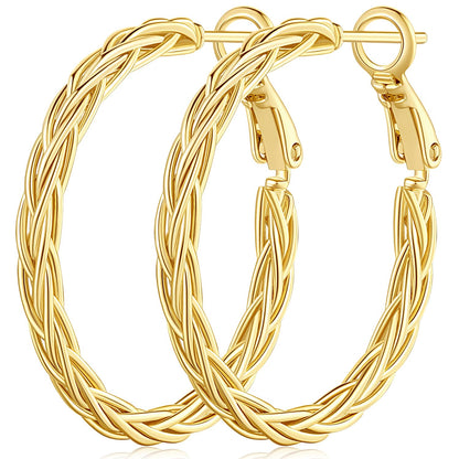 Aros de Oro para Mujer 14K Gold Hoop Earrings for Women Unique Gold Hoops Gold Earrings Hoops Trendy Fine Weave Design 14K Gold Earrings Women Jewelry 30MM