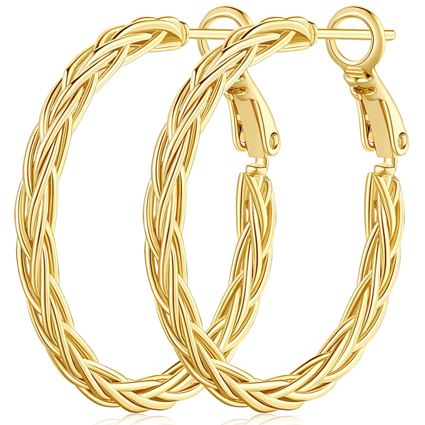 Aros de Oro para Mujer 14K Gold Hoop Earrings for Women Unique Gold Hoops Gold Earrings Hoops Trendy Fine Weave Design 14K Gold Earrings Women Jewelry 30MM